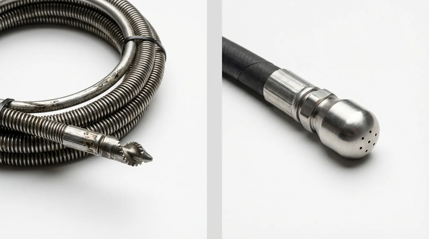 Drain snake cable and hydro jetting nozzle used for drain cleaning in Melrose, MA